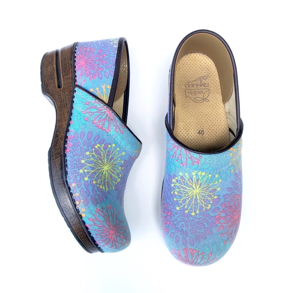 40 Dansko Clog Vegan Floral Blue Purple Shoes 10